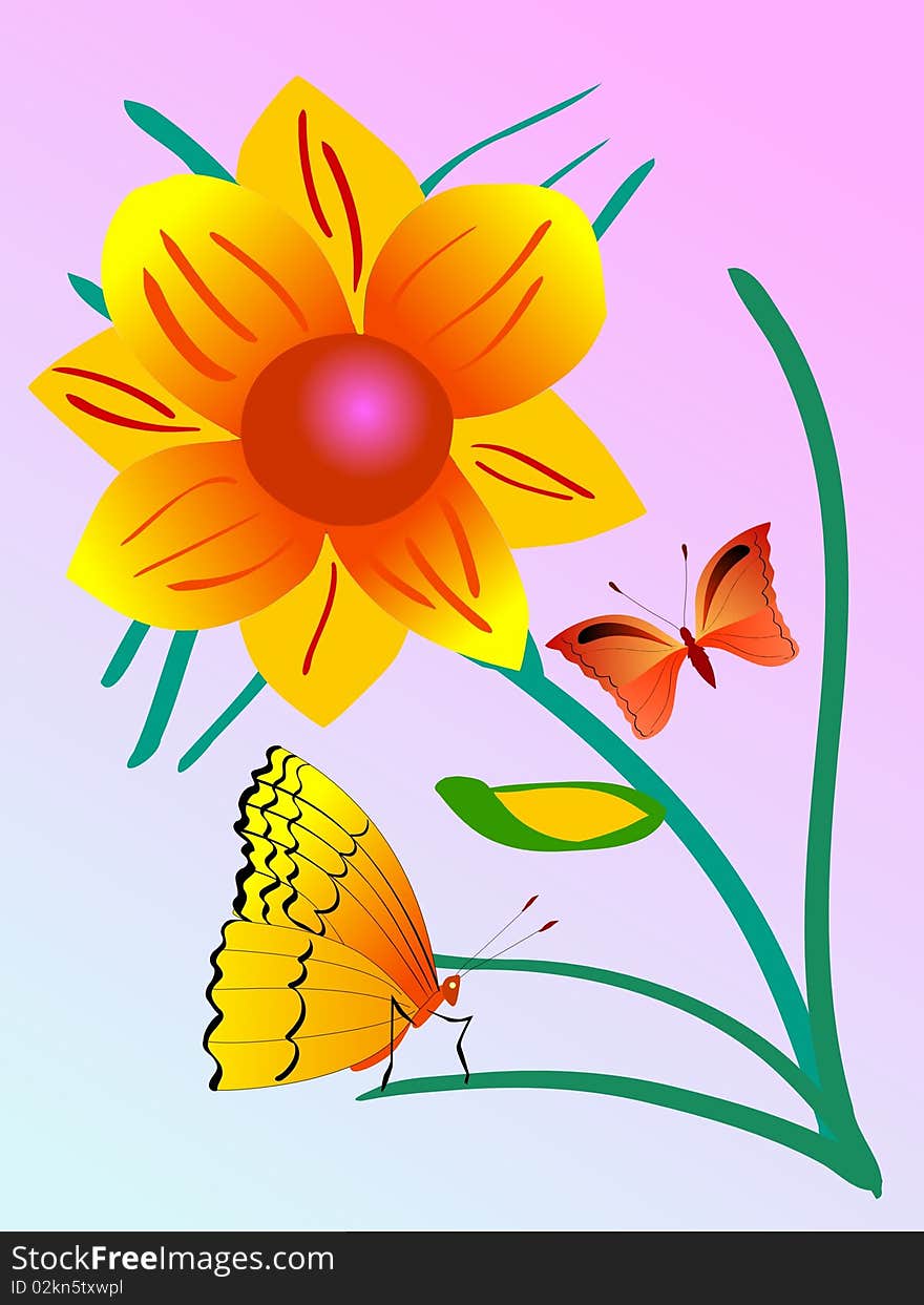 Vector colored composition with butterfly