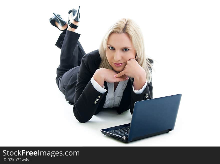 Businesswoman is working with notebook. Businesswoman is working with notebook