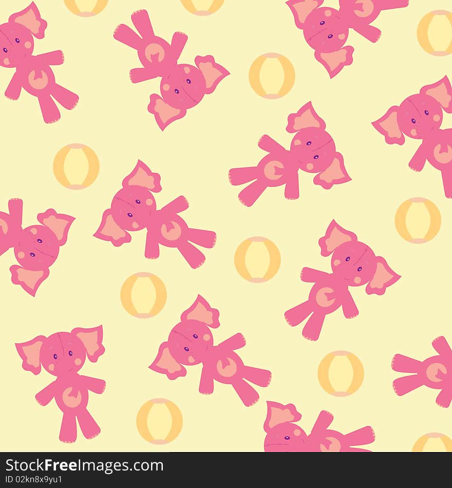 Seamless cute kid's wallpaper with balls and elephants