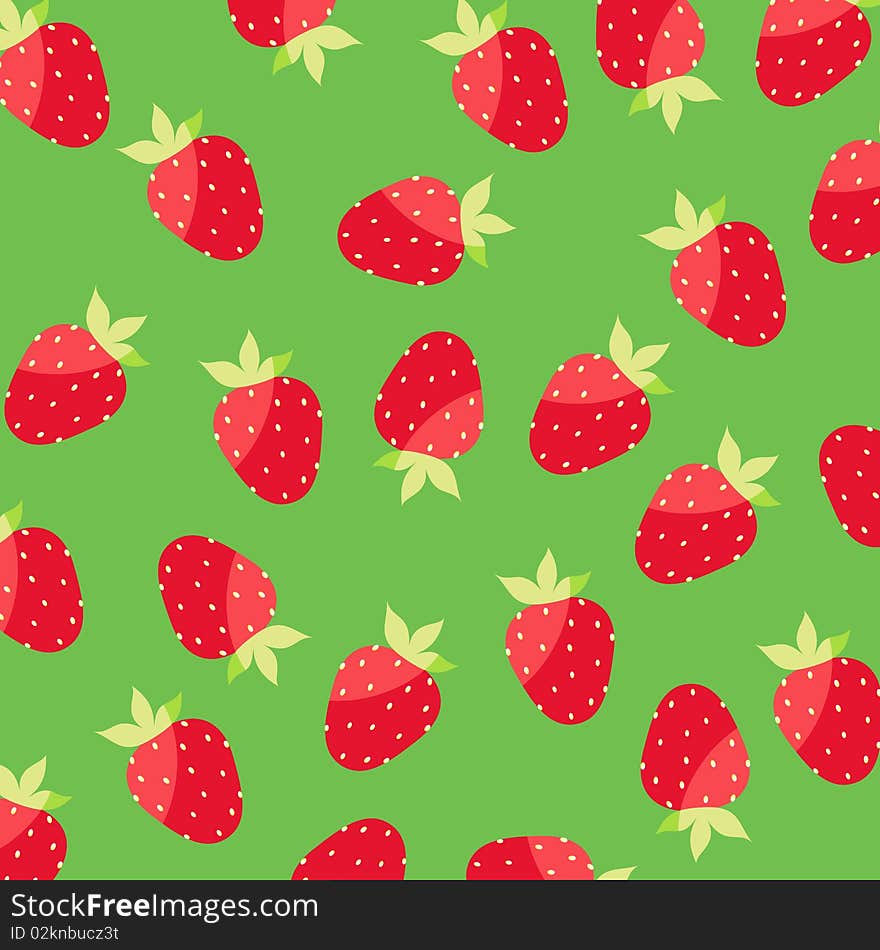 Seamless green wallpaper with strawberries. Seamless green wallpaper with strawberries