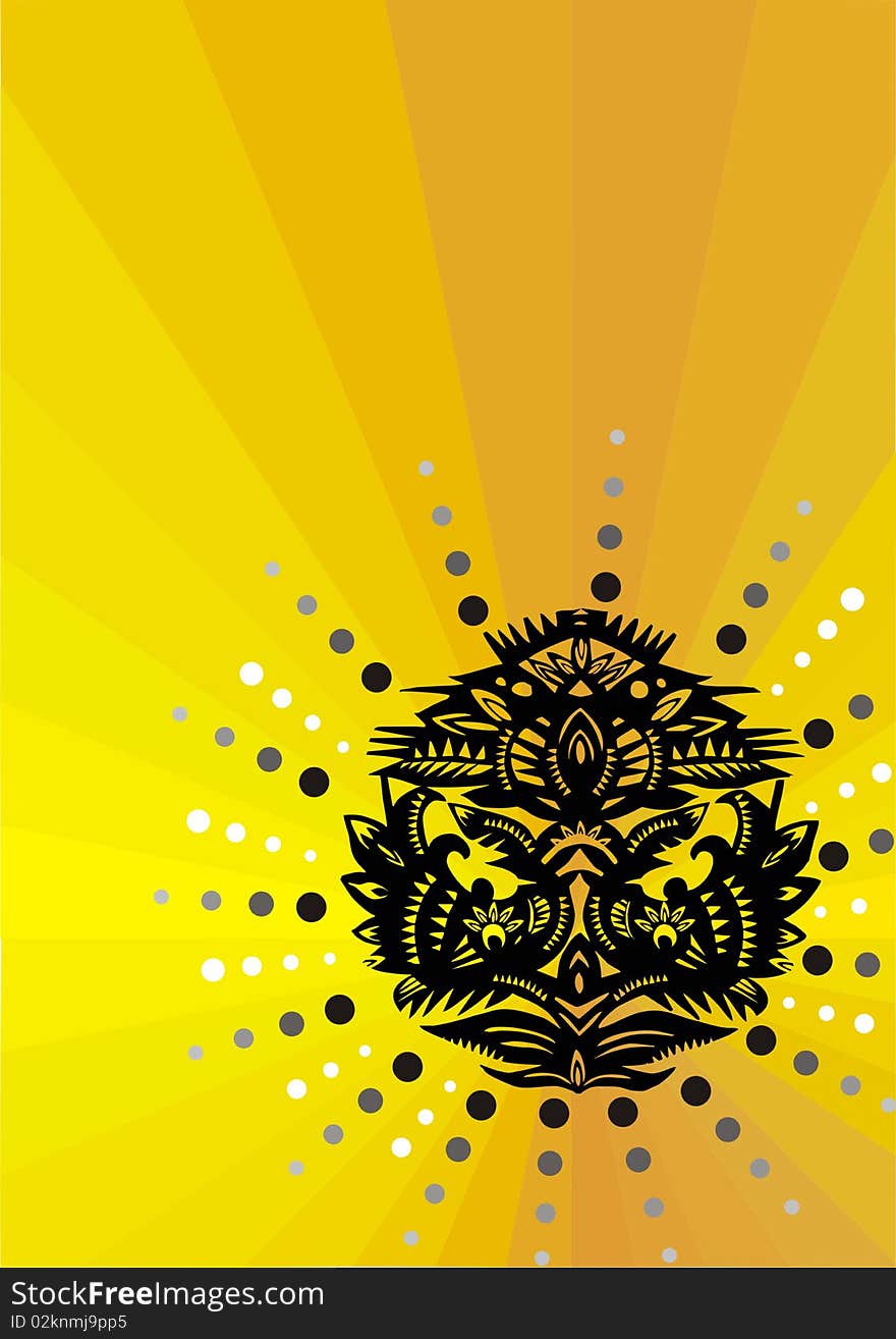 Round floral pattern on a yellow background. Round floral pattern on a yellow background