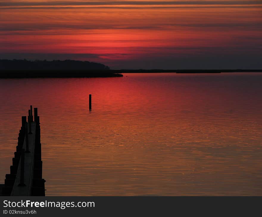 Red sunset over water