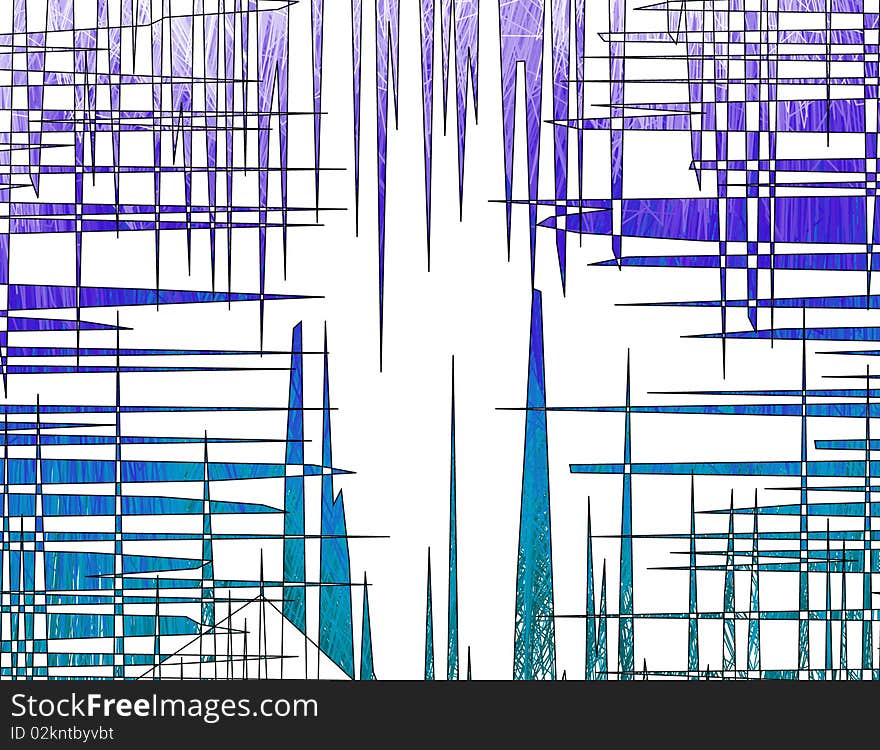 Criss-crossing spikes of purple and blue on white background. Criss-crossing spikes of purple and blue on white background