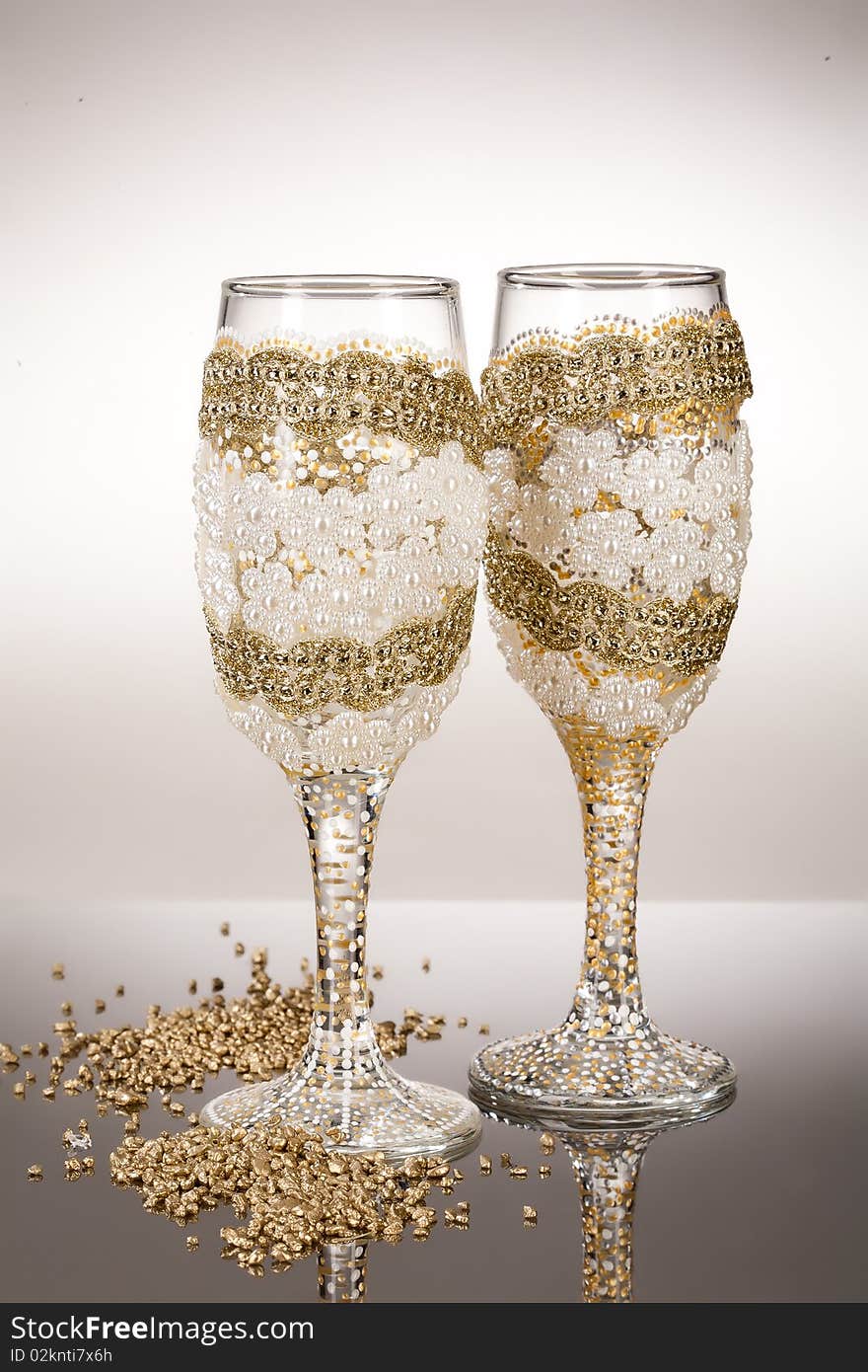 Two decorated glasses on isolated background. Two decorated glasses on isolated background