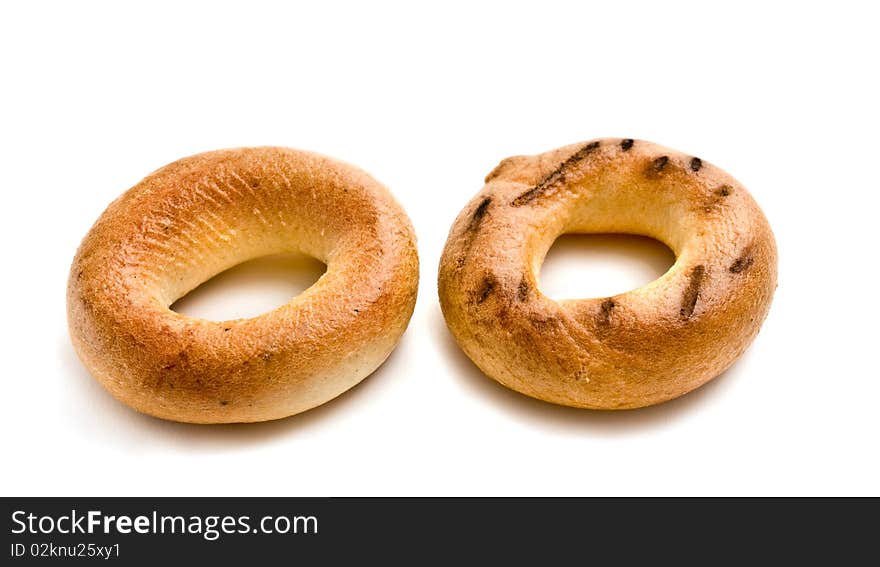 Meal bread rings on a white background. Meal bread rings on a white background.