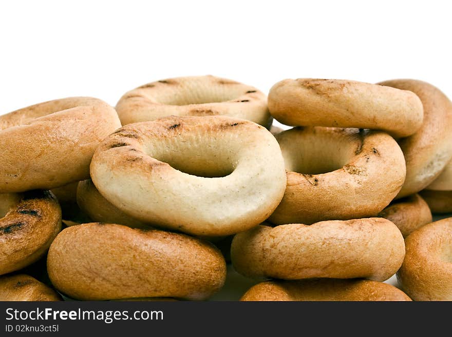 Meal bread rings on a white background. Meal bread rings on a white background.