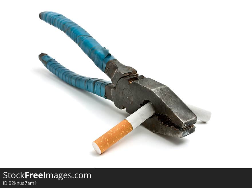 Isolated grips and cigarette on a white background