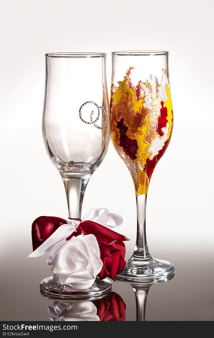 Two decorated glasses on isolated background. Two decorated glasses on isolated background