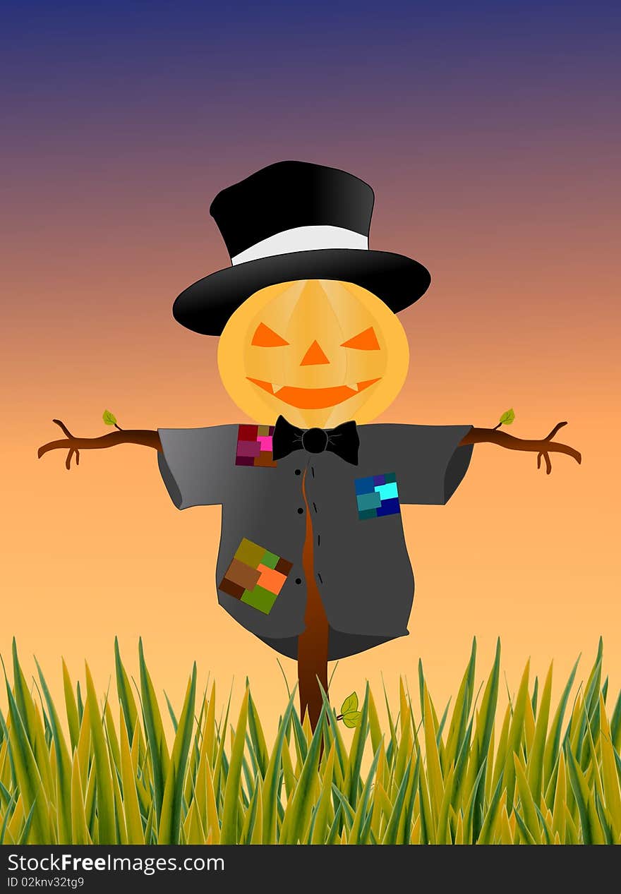 Image of scarecrow doing it's job on a field