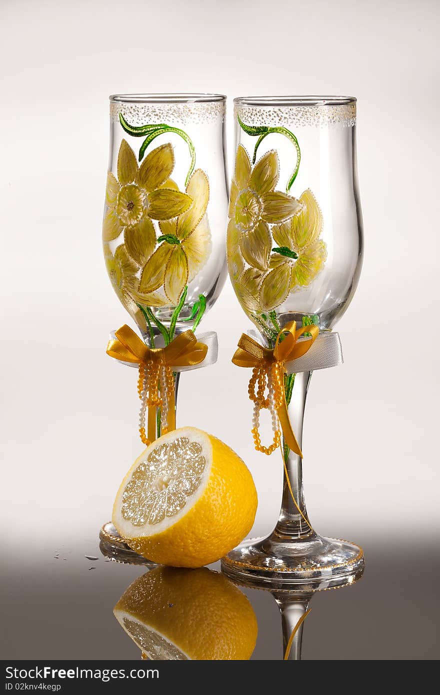 Two decorated glasses on isolated background. Two decorated glasses on isolated background