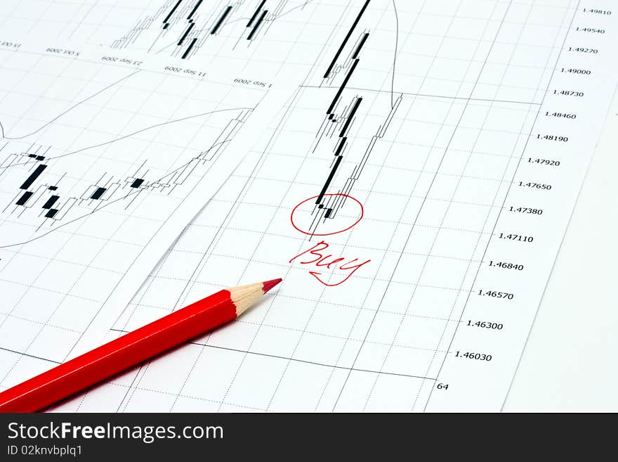 Business graph and red pencil