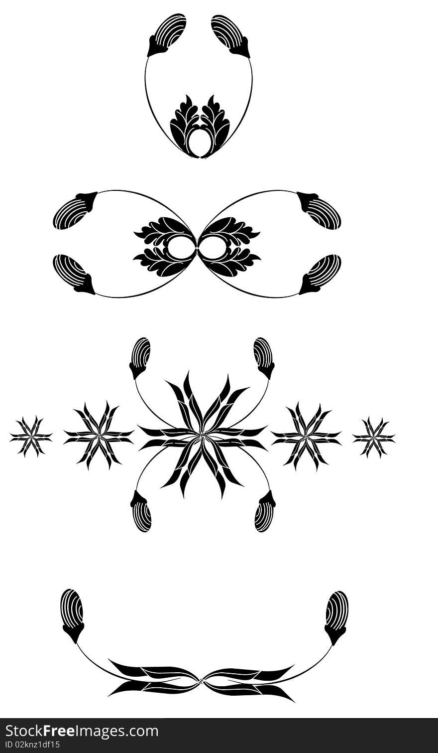 Four decorative ornament, black isolated on white