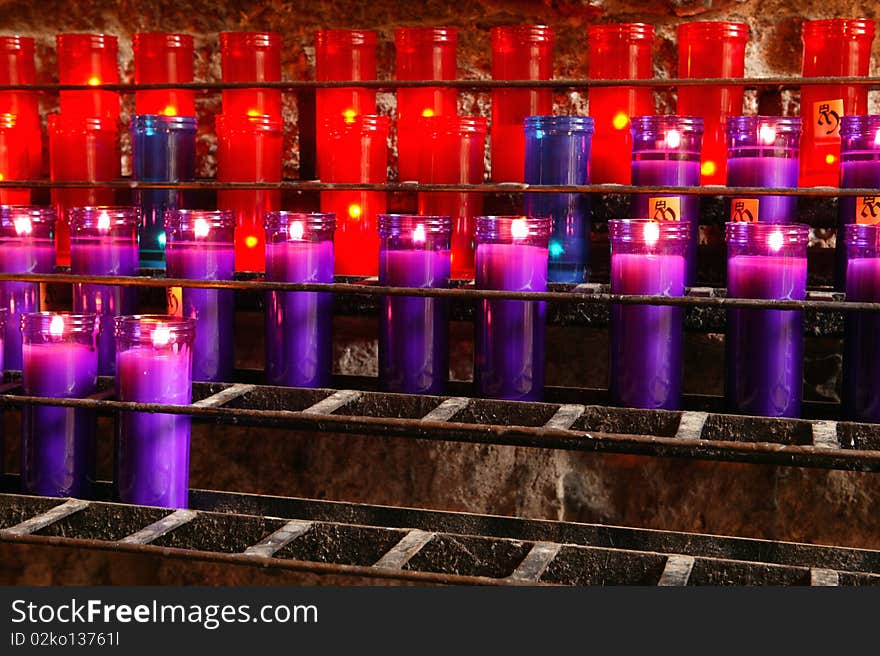 Beautiful Red, Purple and Blue Prayer Candles