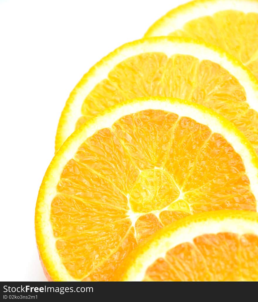 Close-up slice orange on white background