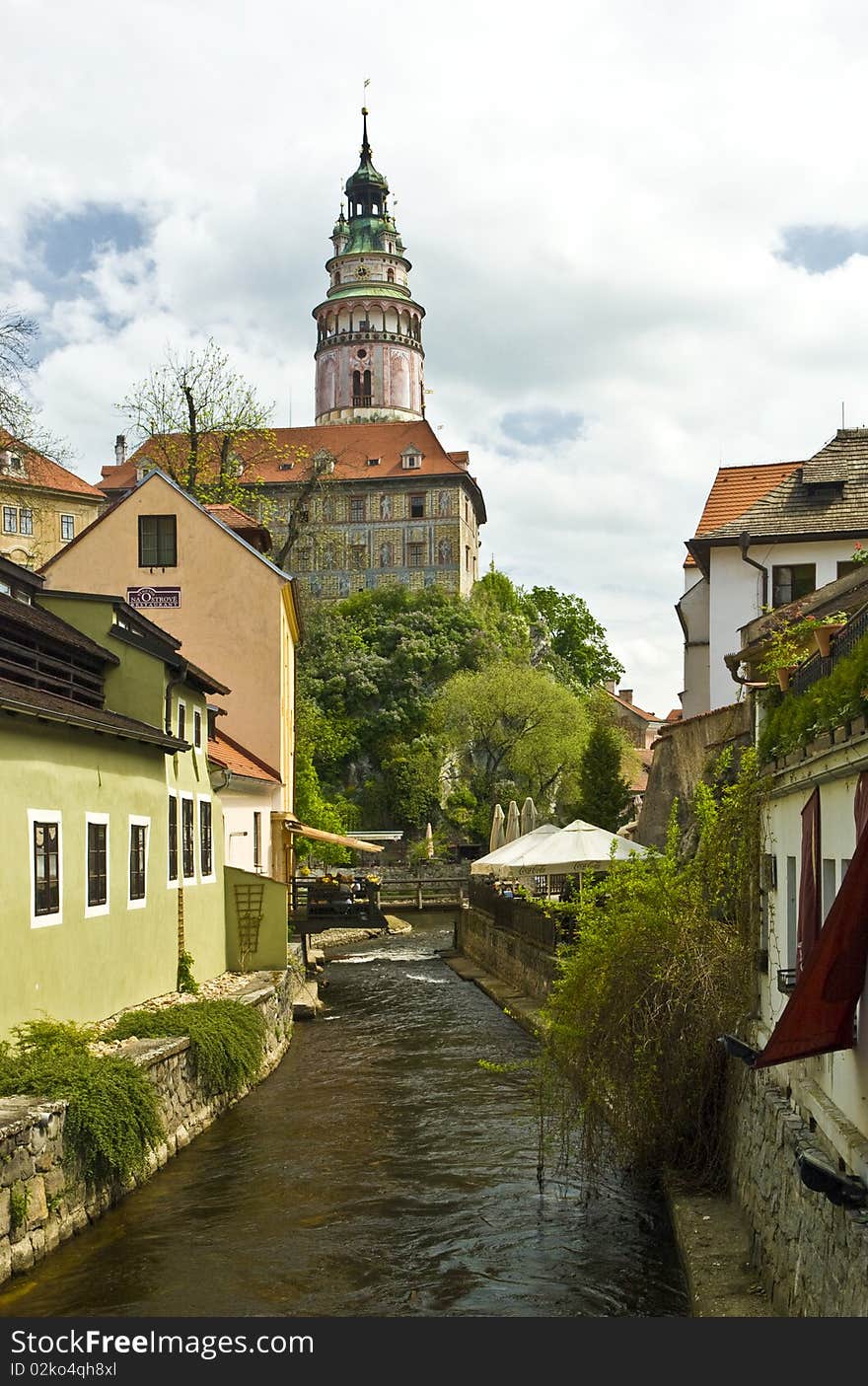 Narrow canal at Cesky Krumlov