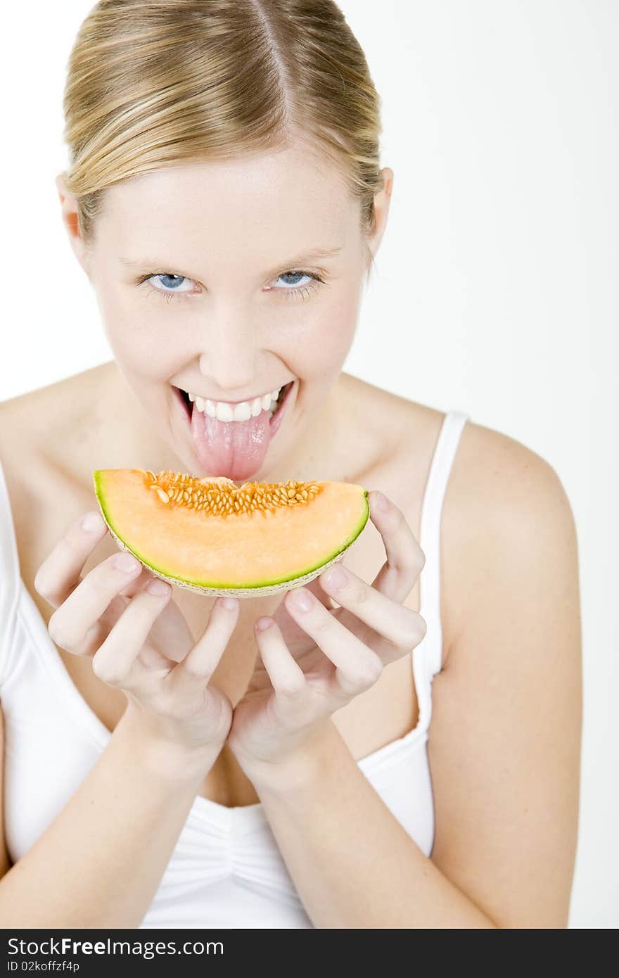 Portrait of woman with melon