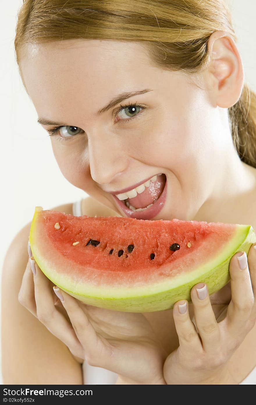 Portrait of woman with melon