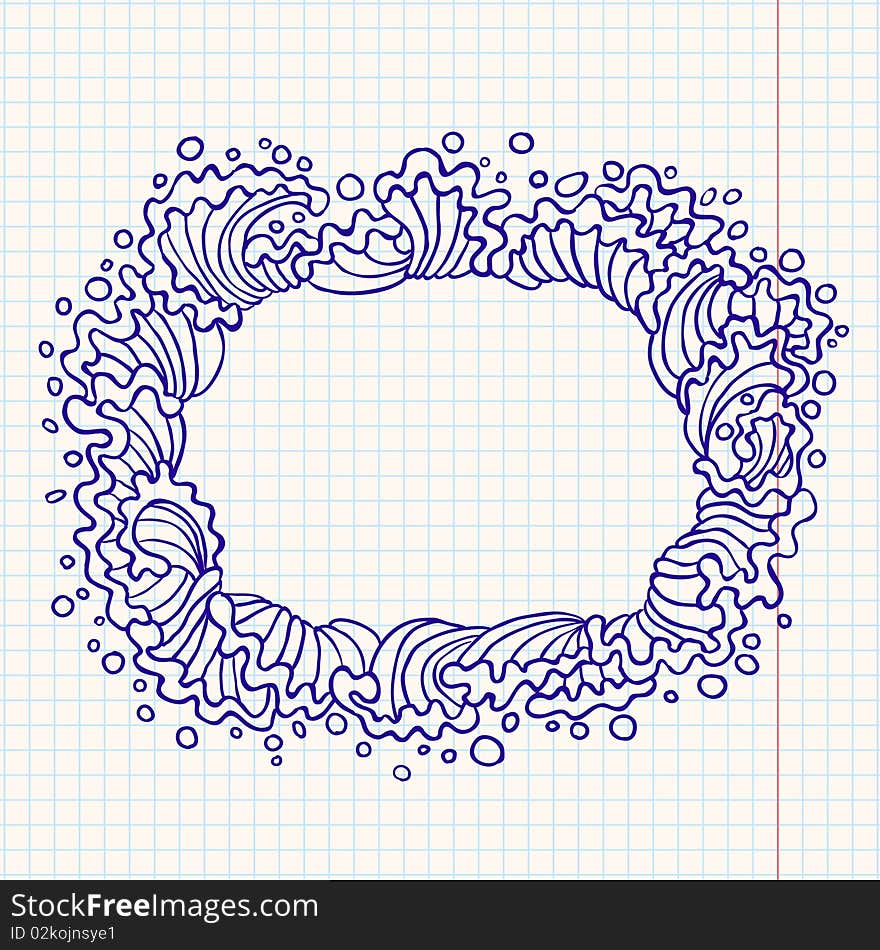 Doodle frame with stylized waves