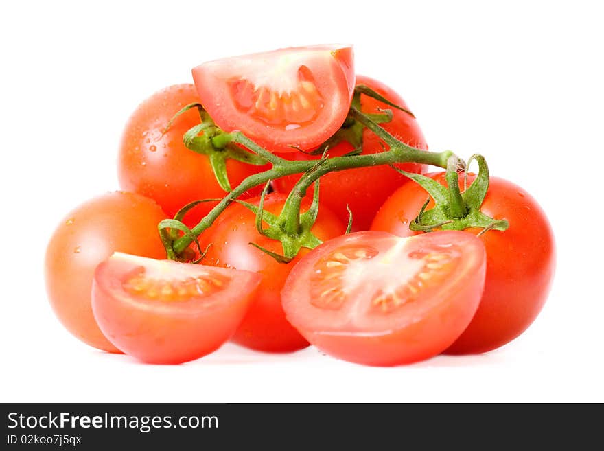 Fresh tomatoes over white