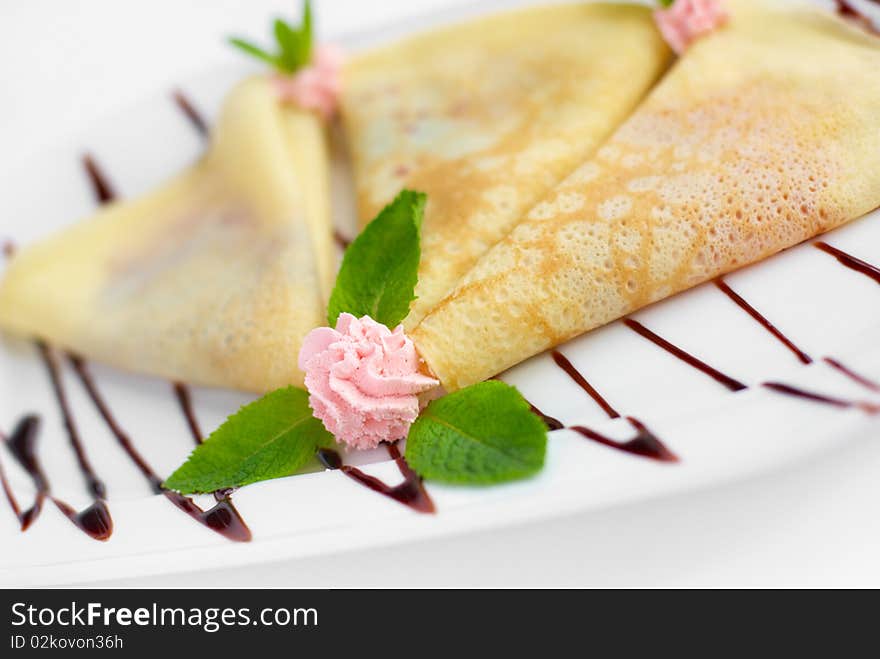 Pancakes close-up on the plate