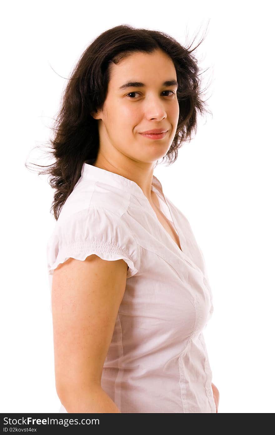 Portrait of an attractive brunette woman isolated on a white background