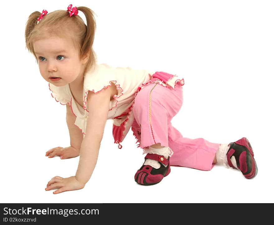 Little girl on white background