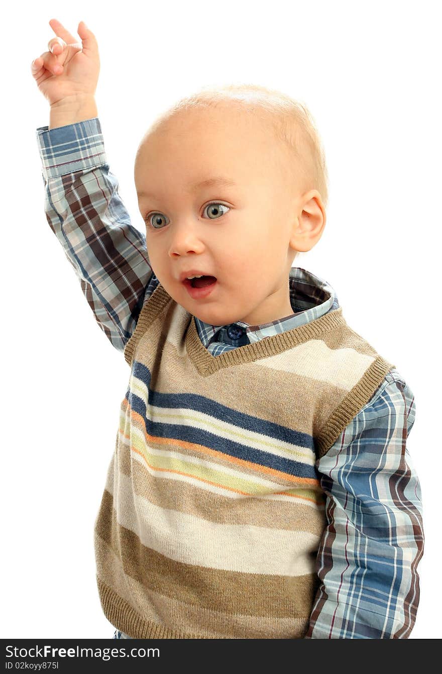 Little boy on white background