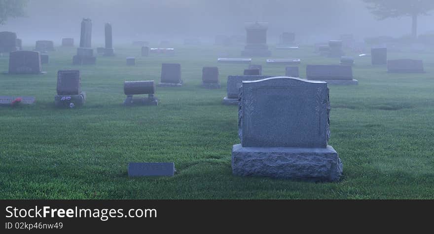 Fog over cemetery