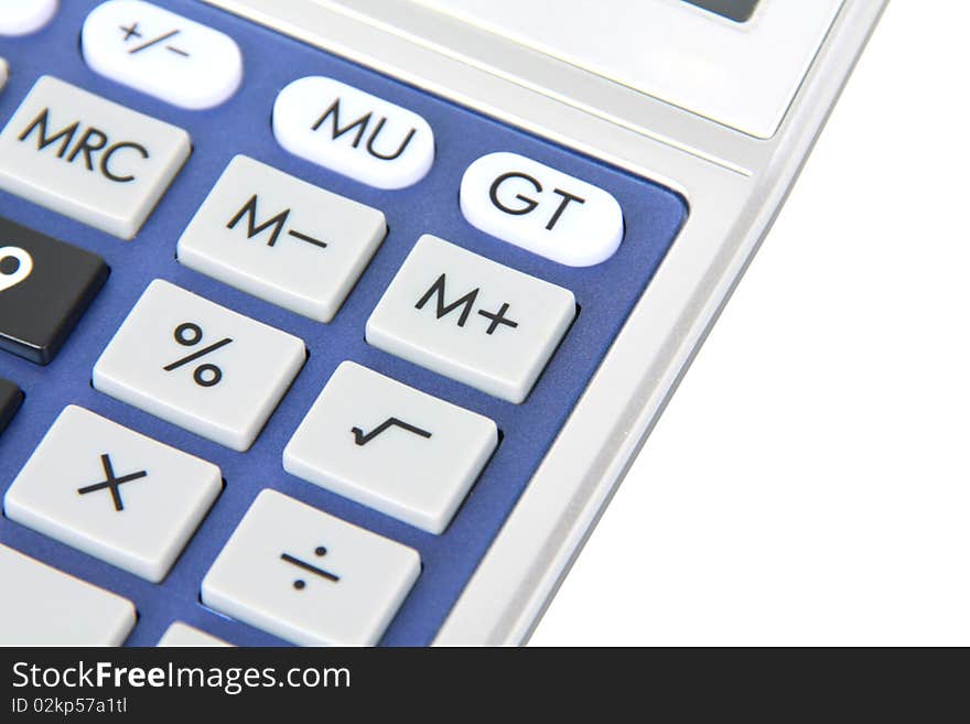 Calculator closeup on white background