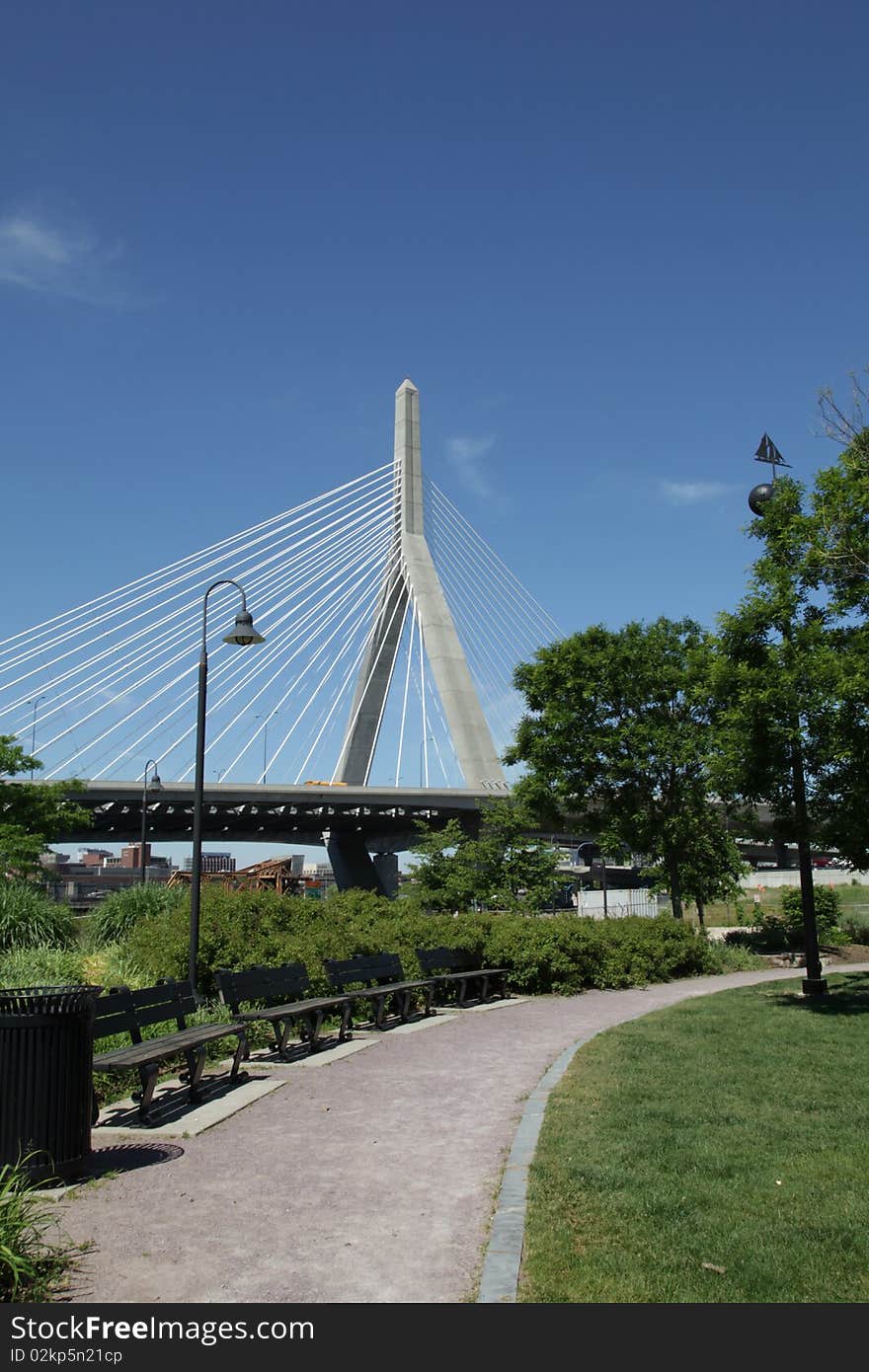 The Zakim Bridge from a park