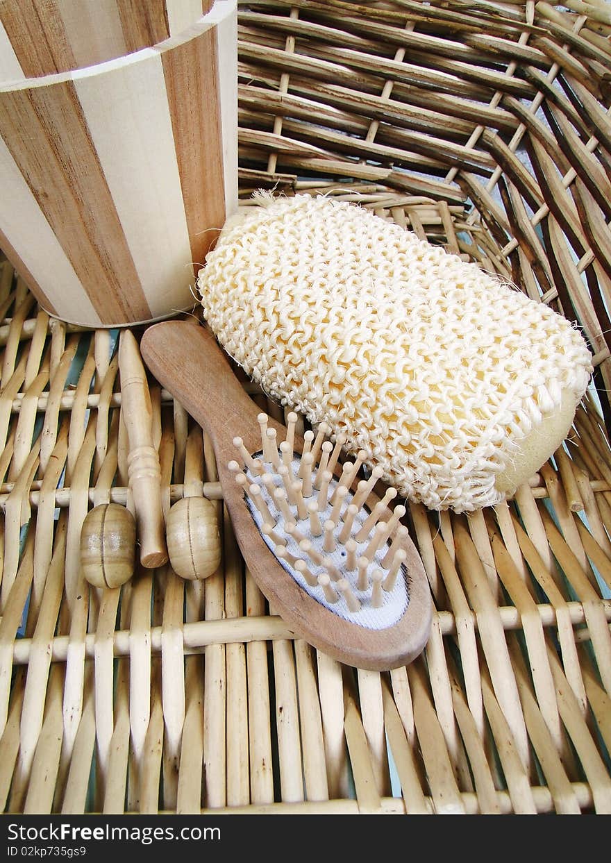 Spa wodden objects in a basket. Spa wodden objects in a basket