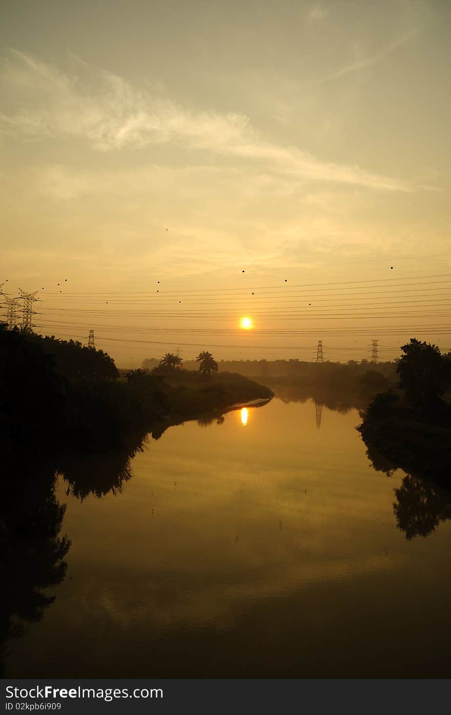 Sunrise panorama at electrical substations