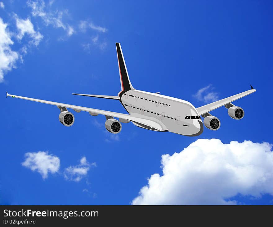 The plane flies on a background of clouds. The plane flies on a background of clouds