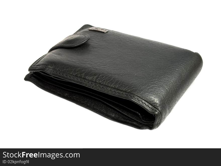 Black leather wallet isolated on white background.