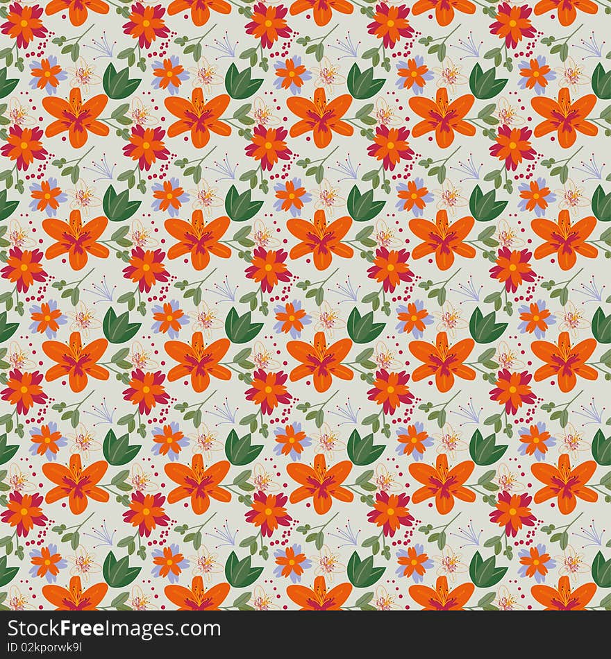 Pattern with a graphic representation of a flowers and leaves. Pattern with a graphic representation of a flowers and leaves