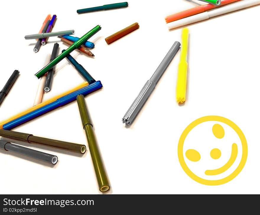 Colorful felt-tip pens with smile shape. Colorful felt-tip pens with smile shape