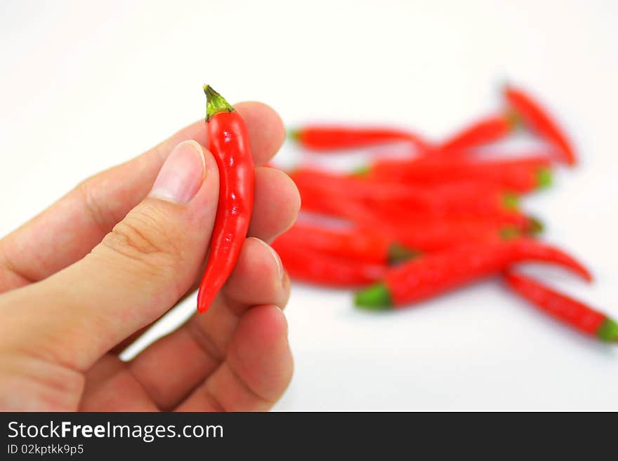 A hand holding red pepper. A hand holding red pepper