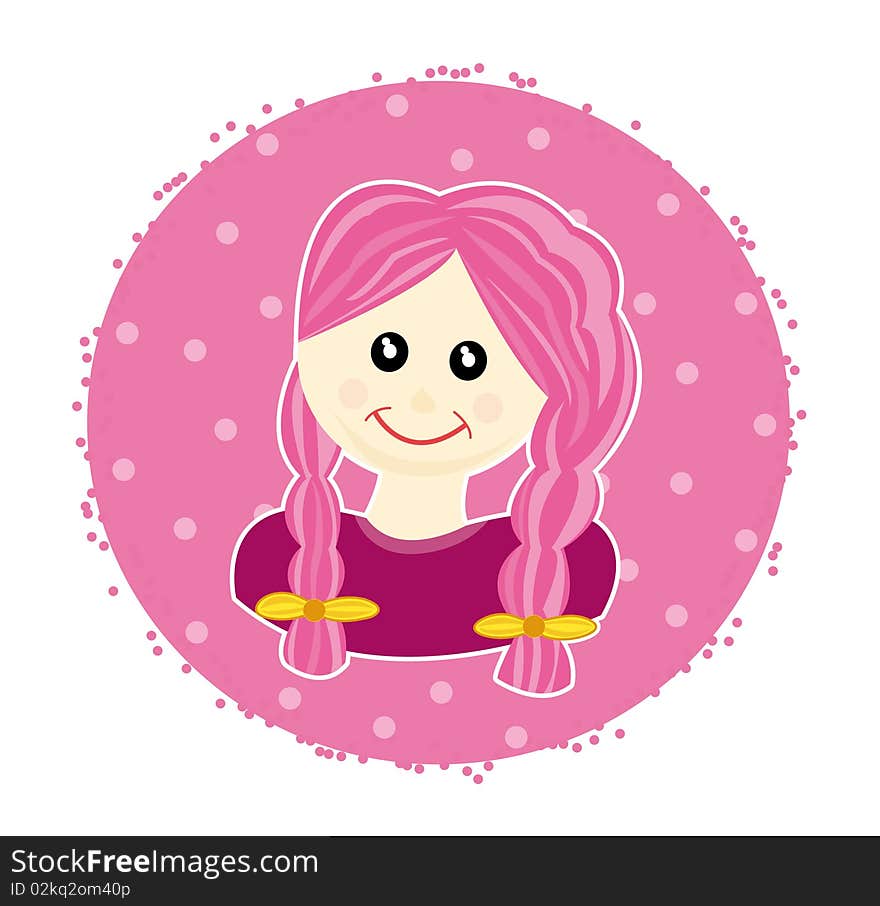 Pink sticker with happy girl isolated on white background. Pink sticker with happy girl isolated on white background.