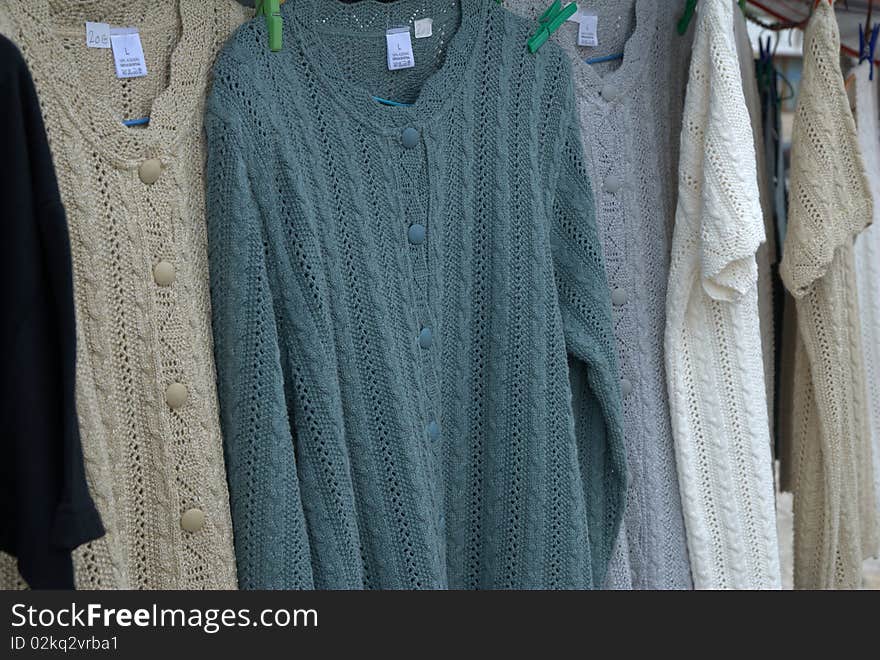 Hand made sweaters at a street vendor