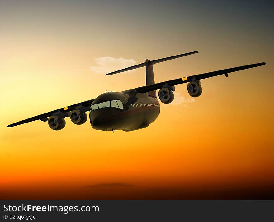 The jet plane on a background of the sky. The jet plane on a background of the sky