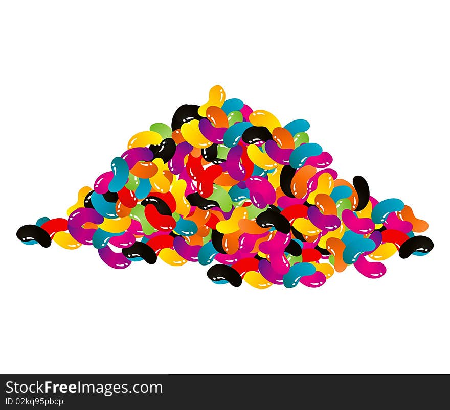 Pile of colorful assorted jellybeans spilling over edge. Pile of colorful assorted jellybeans spilling over edge.