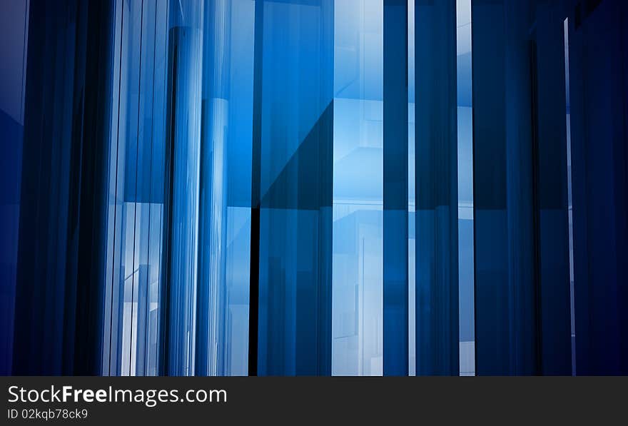 Indoor building. Office space with blue light effects