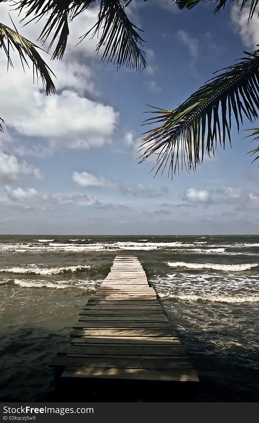 Boardwalk on the caribbean coast of Guatemala. Boardwalk on the caribbean coast of Guatemala