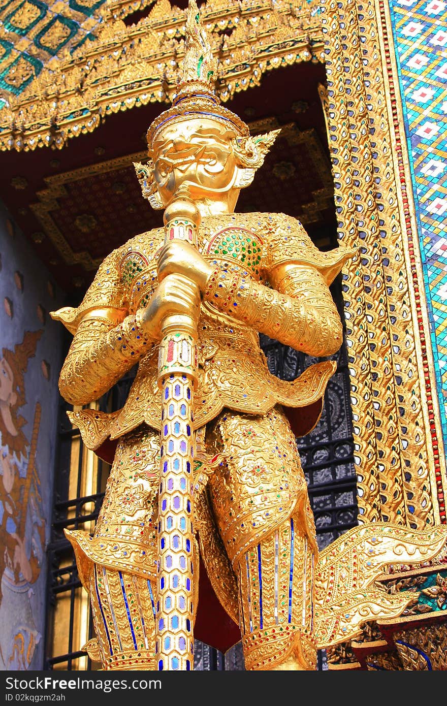 Giant stand around pagoda of thailand at wat prakeaw.