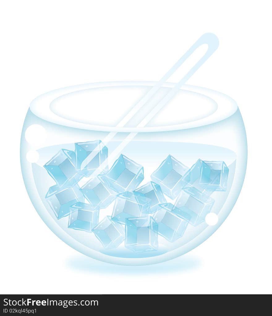 Ice cubes in a round bowl with clip. Ice cubes in a round bowl with clip