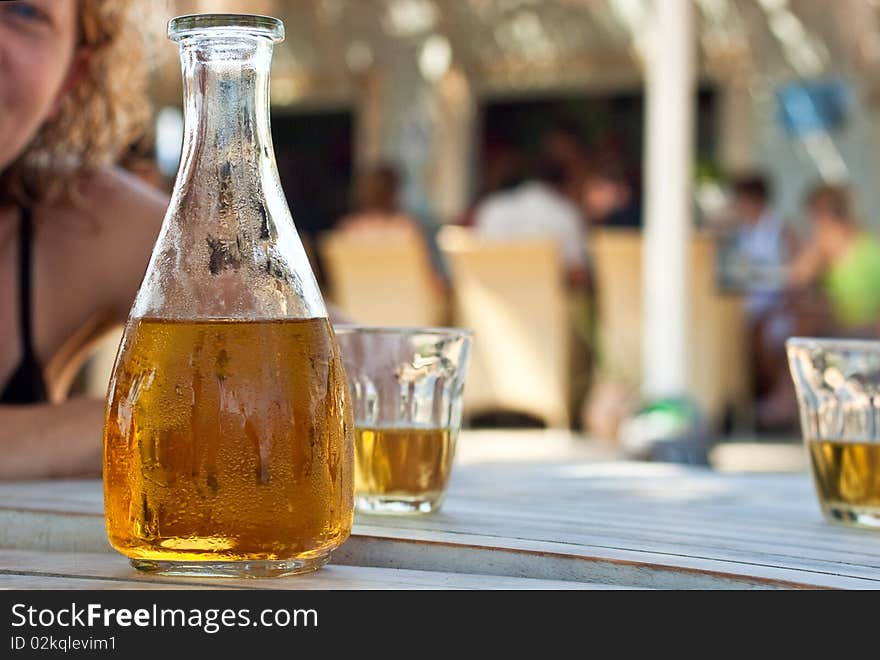 Glass jar with white wine