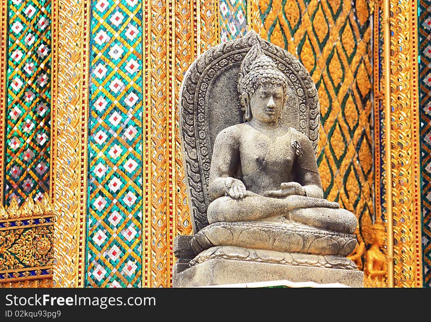 Old age Buddha image in the thai temple at  wat prakeaw.