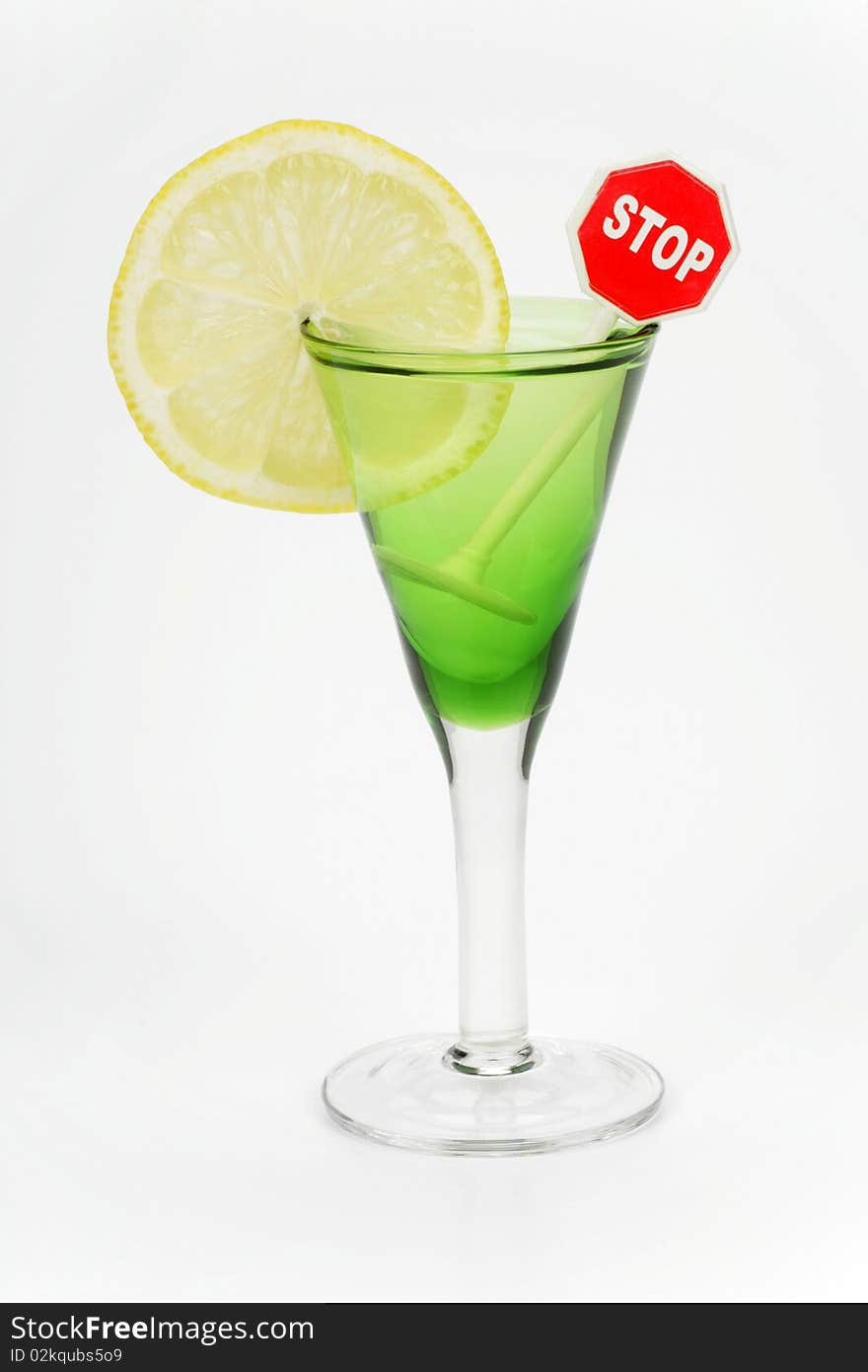 Cocktail with a lemon on a white background