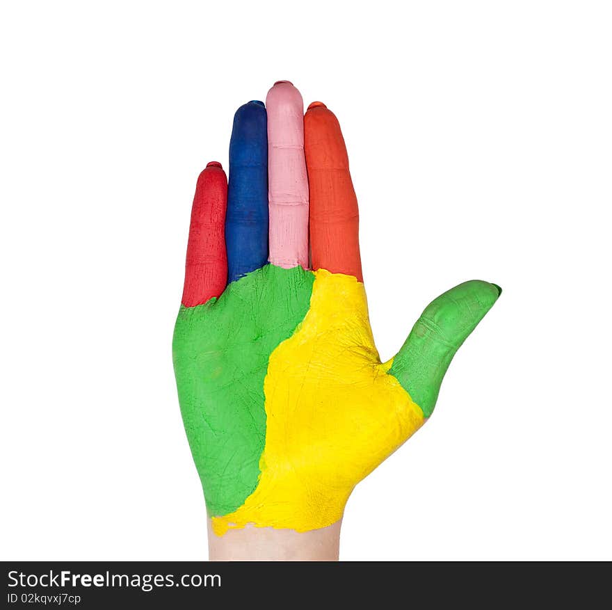 The hand with the colored fingers. The hand with the colored fingers.