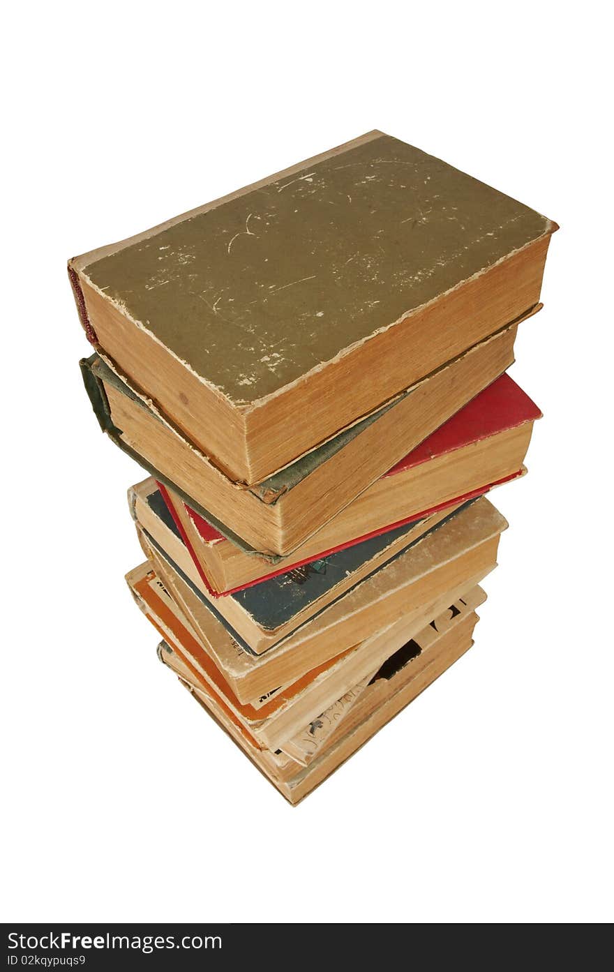 Pile of old books on isolated white background